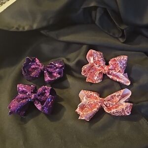 Sequin Bow Hair Clips for Kids - Pink and Purple